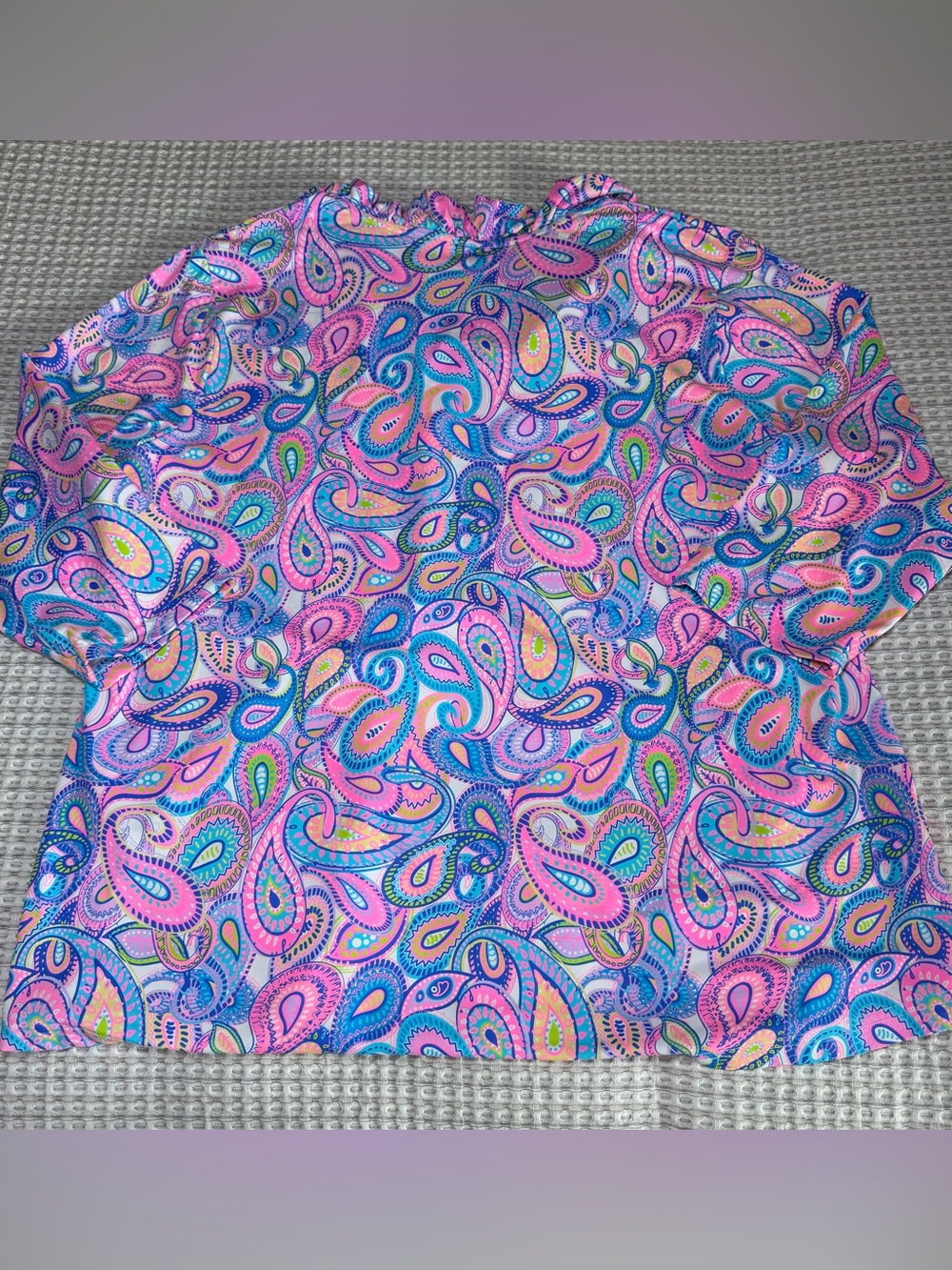 Lulu-B 3/4 Sleeve V Neck Ruffle Top Womens Size XL Vibrant Paisley UPF 50 Pink - Picture 8 of 8
